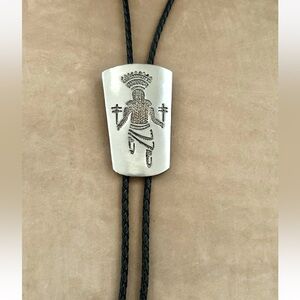 Vintage Florenta of Calif. Inc. 1970 Large Western Pewter Tribal Shaman Bolo Tie